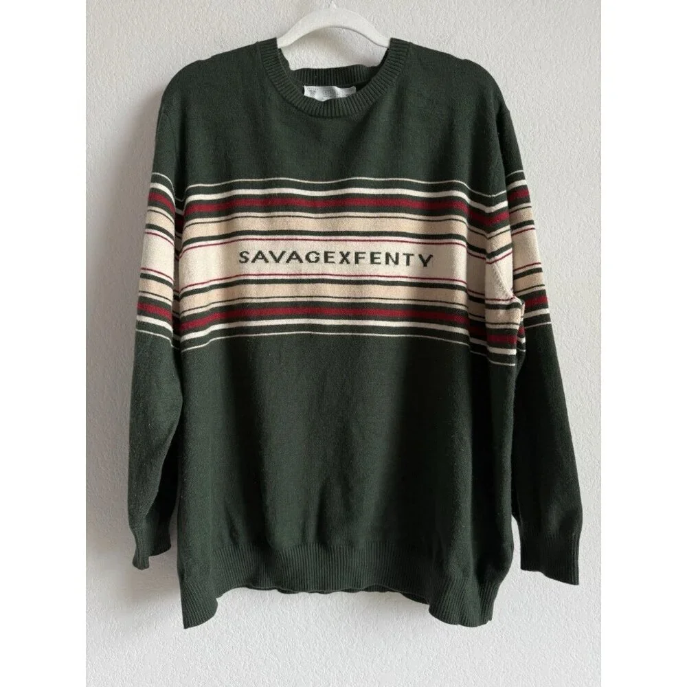 Savage X Fenty Lit Leisure Knit Green Shade Striped Sweater Size 2X Unisex‎
